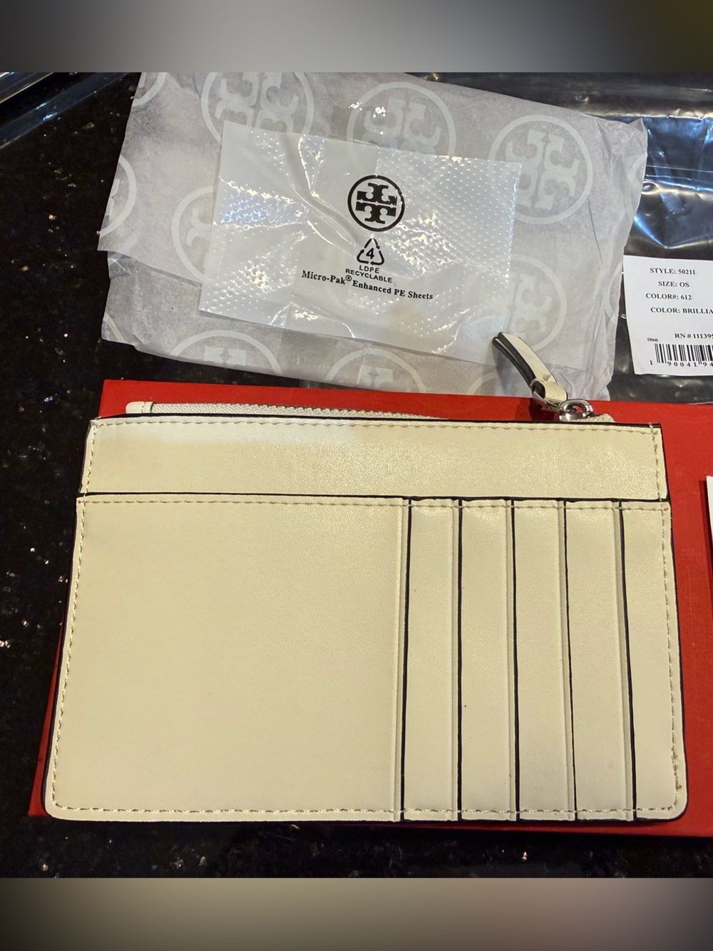 Tory Burch Britten Snake Embossed Leather Zip Card Case - Picture 4 of 4
